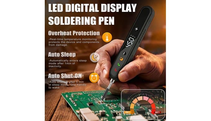 Cordless Soldering Iron Kit, 1600mAh USB-C Rechargeable Soldering Pen with LED Display & Stable Temp Control, Charging-While-Use, 356°F-842°F/180°C-450°C, 3 Tips for DIY Electronics (Black) thumbnail 3
