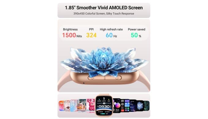 Gydom Smart Watch for Men/Women, 1.85" AMOLED Screen Fitness Tracker thumbnail 3