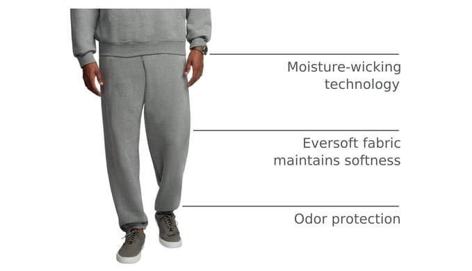 Fruit of the Loom Eversoft Fleece Elastic Bottom Sweatpants with Pockets, Relaxed Fit, Moisture Wicking, Breathable thumbnail 5