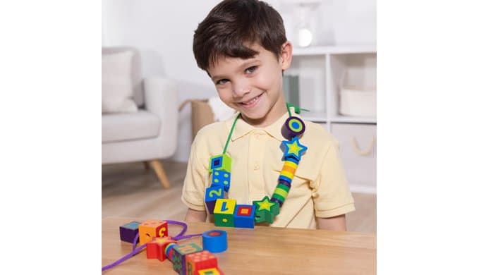Melissa & Doug Deluxe Wooden Lacing Beads - Educational Activity with 27 Beads and 2 Laces thumbnail 2