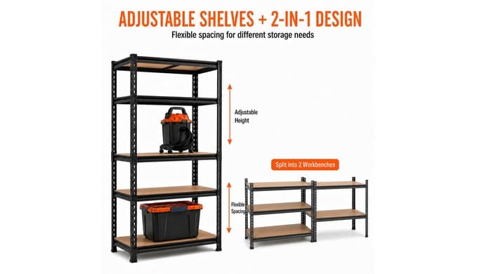 36" Garage Shelving 2200 LBS, Extra Deep 16" 5-Tier Storage Rack thumbnail 3