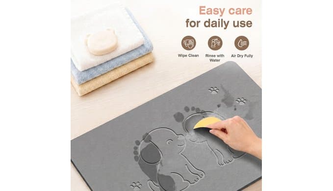 AWW Stone Bath Mat, Diatomaceous Earth, Dog Pattern, Grey thumbnail 3