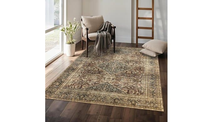 Washable 5x7 Area Rug: Vintage Brown Rugs for Living Room Bedroom Dining Room Office Indoor - Soft Non-Slip Large Carpet Home Decor - Oriental Dark Brown thumbnail 5