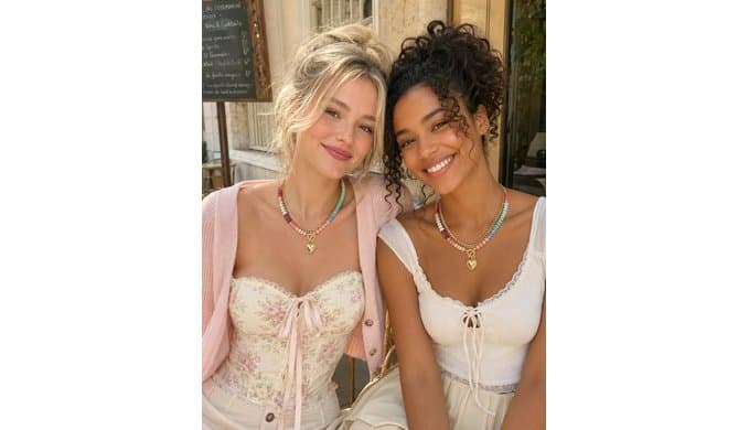 Layered Necklaces for Women, Gold Heart & Acrylic Beaded Choker thumbnail 3