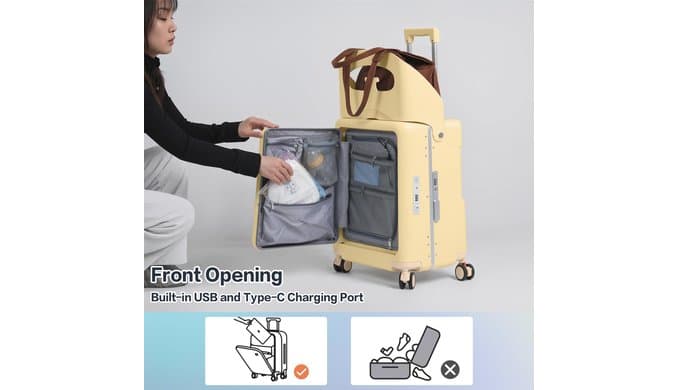 22" Ride On Suitcase with Seat, Front Opening Hardside Luggage, TSA Lock thumbnail 2