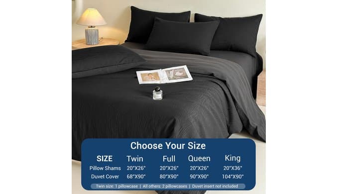 Black Textured Duvet Cover Twin/Twin XL Size - 2 Pieces 145GSM Breathable Microfiber Soft Bedding Set, 1 Duvet Cover 68x90 with Zipper Closure & 1 Pillow Sham, Comforter Not Included thumbnail 2