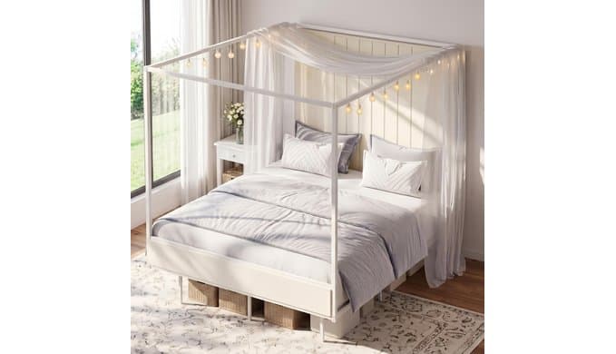 Full Canopy Platform Bed with Charging Station & LED Lights thumbnail 1