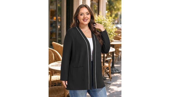 Lastshe Womens Plus Size Cardigan Long Sleeve Open Front Casual Sweater Lightweight Cardigans with Pockets thumbnail 5