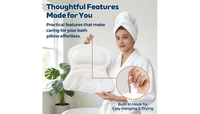 Bath Pillow for Tub,Bathtub Pillow for Head,Neck,Shoulder and Back Support,Soft Bath Tub Pillow for Bathtub,Hot Tub and Spa,White thumbnail 5