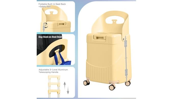 22" Ride On Suitcase with Seat, Front Opening Hardside Luggage, TSA Lock thumbnail 5