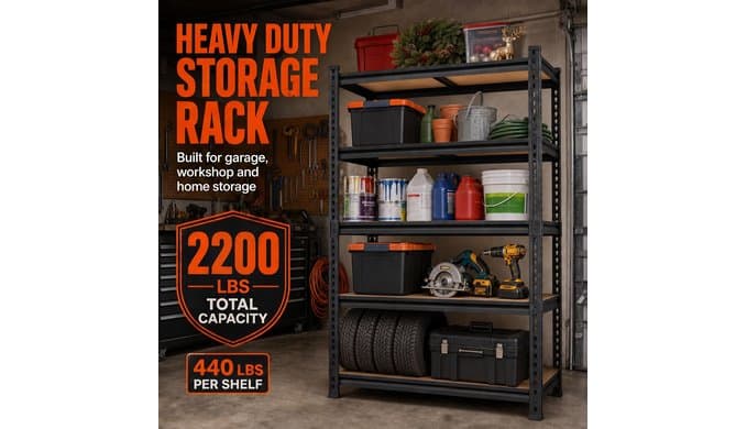 36" Garage Shelving 2200 LBS, Extra Deep 16" 5-Tier Storage Rack thumbnail 5