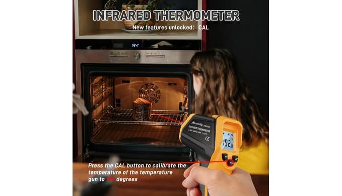 Infrared Thermometer Laser Temperature Gun -58℉ to 1112℉,with Cal Calibration and Adjustable Emissivity,Min& Max Measure,for Cooking,Oven,Meat Food,HVAC,Appliance（Yellow） thumbnail 2