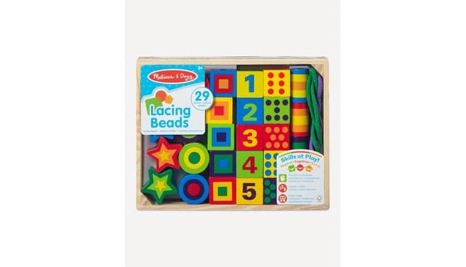 Melissa & Doug Deluxe Wooden Lacing Beads - Educational Activity with 27 Beads and 2 Laces thumbnail 1