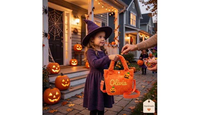 Personalized Halloween handbag, featuring various Halloween patterns to choose from. It can be used as both a crossbody bag and a tote bag, and is perfect for shopping, camping and picnics. thumbnail 2