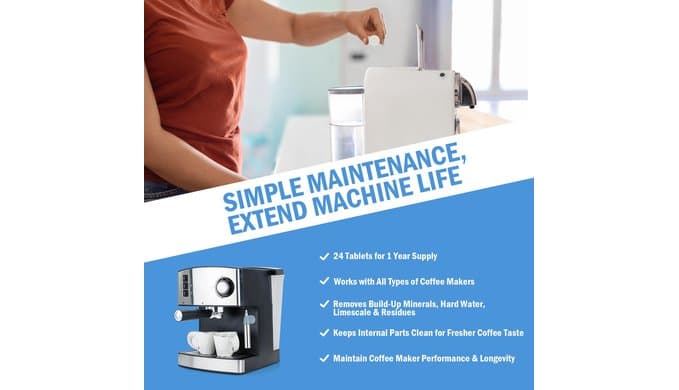 24-Pack Coffee Machine Cleaner Descaler Tablets, Descaling & Deep Cleaning Tabs for Coffee Pot & Coffe Machine, Effective Limescale Remover for Home, Office Use thumbnail 2