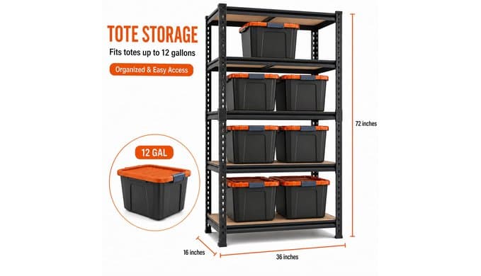 36" Garage Shelving 2200 LBS, Extra Deep 16" 5-Tier Storage Rack thumbnail 2