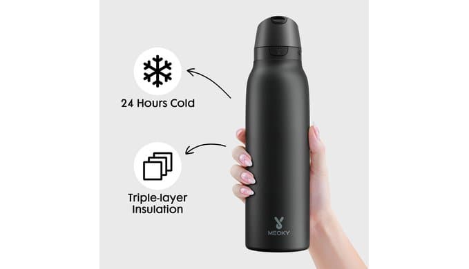 Meoky 24 oz Slim Insulated Water Bottle: 2-in-1 Locking Lid, Night thumbnail 3