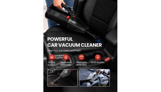 Tire Inflator Portable Air Compressor, Jump Starter, Car Vacuum Cleaner & LED Work Light, 4-IN-1 Multi-Function Design Cordless Tire Inflator with Digital Display for Cars thumbnail 4
