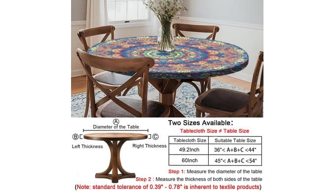 opstellen Round Tablecloth Waterproof Boho Fitted Vinyl Table Cloth Summer Fall Outdoor Circle Cover for 36-44" Tables Kitchen Dining Apartment Essentials Camping Picnic Party Decor Housewarming Gifts thumbnail 3