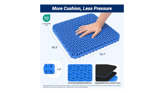 TranquilZone Gel Seat Cushion for Office Chair, Car Seat, Large, Black thumbnail 2