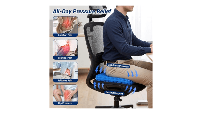 TranquilZone Gel Seat Cushion for Office Chair, Car Seat, Large, Black thumbnail 4