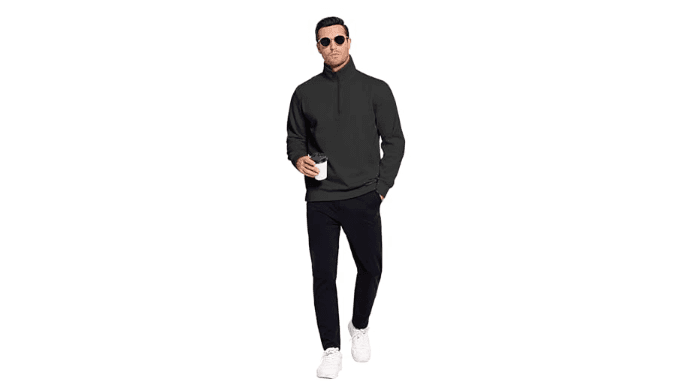 PINSPARK Men's Quarter Zip Pullover Sweatshirt Mock Neck Fleece Cotton thumbnail 3