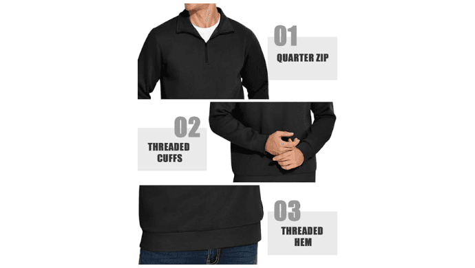 PINSPARK Men's Quarter Zip Pullover Sweatshirt Mock Neck Fleece Cotton thumbnail 4