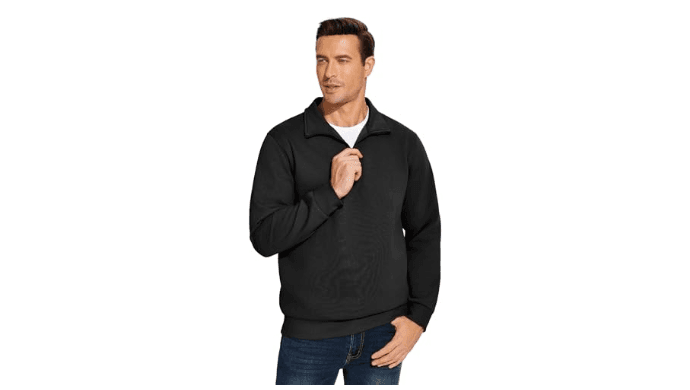 PINSPARK Men's Quarter Zip Pullover Sweatshirt Mock Neck Fleece Cotton thumbnail 5