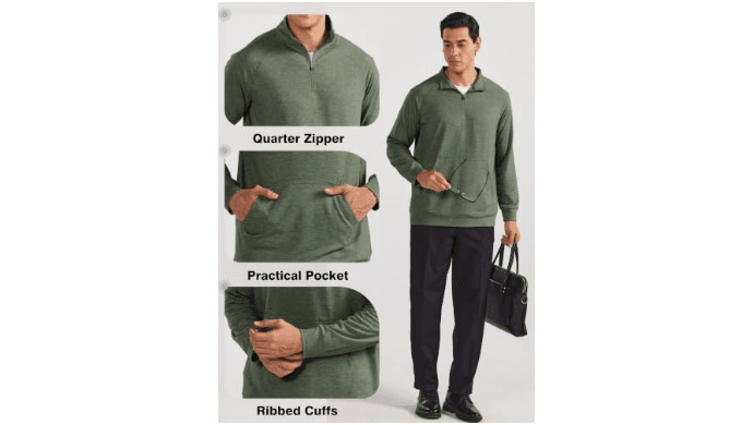 PINSPARK Quarter Zip Pullover Men Lightweight Long Sleeve Casual Sweatshirt thumbnail 4