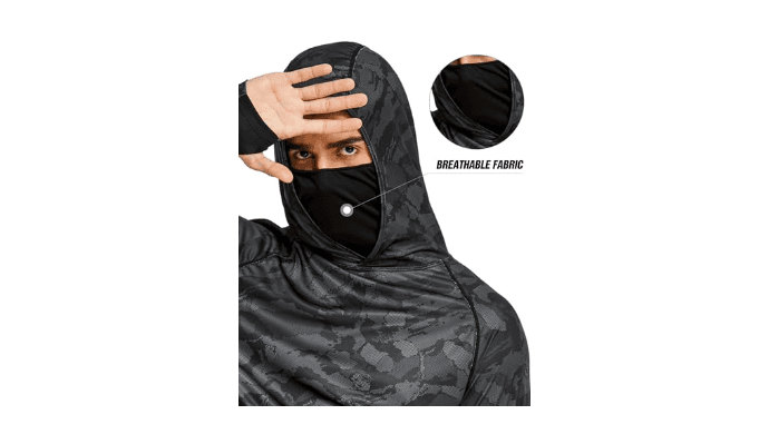 COOrun Men's Hooded Fishing Shirts UPF 50+ Long Sleeve Hoodie with Mask Lightweight Rash Guard for Men Camo SPF UV Sun Shirt thumbnail 3