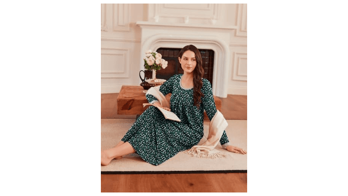 Ekouaer Nightgowns for Women Long Sleeve Nightshirts Full Length Sleepwear thumbnail 2