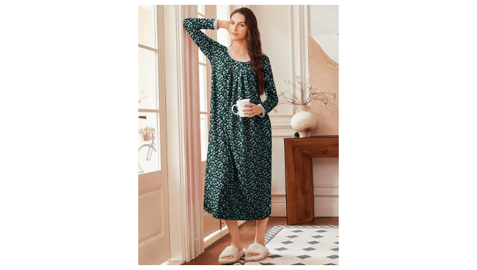 Ekouaer Nightgowns for Women Long Sleeve Nightshirts Full Length Sleepwear thumbnail 4