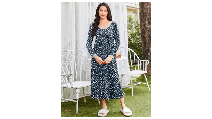 Ekouaer Nightgowns for Women Long Sleeve Nightshirts Full Length Sleepwear thumbnail 5