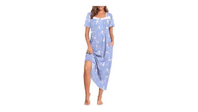 Ekouaer Ladies Long Nightgowns Short Sleeve Breathable Sleepwear thumbnail 1