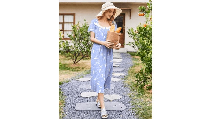 Ekouaer Ladies Long Nightgowns Short Sleeve Breathable Sleepwear thumbnail 2