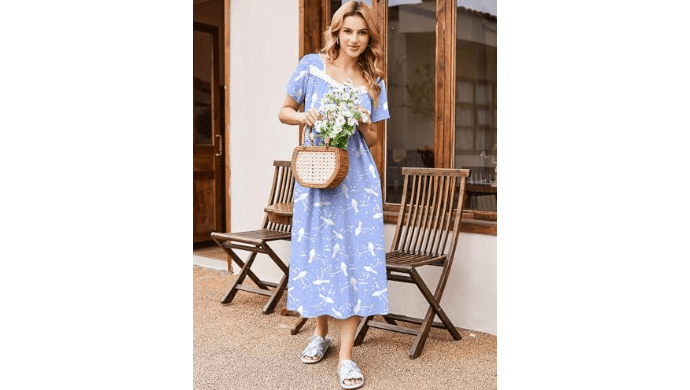 Ekouaer Ladies Long Nightgowns Short Sleeve Breathable Sleepwear thumbnail 3