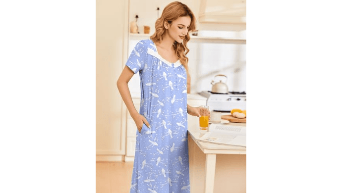 Ekouaer Ladies Long Nightgowns Short Sleeve Breathable Sleepwear thumbnail 4