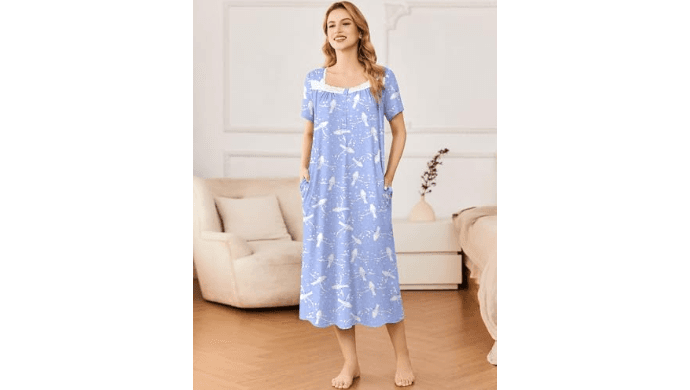 Ekouaer Ladies Long Nightgowns Short Sleeve Breathable Sleepwear thumbnail 5