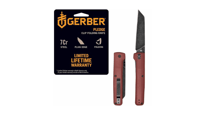 Gerber Pledge EDC Folding Pocket Knife w/Clip, Plain Edge Blade, Drab Red thumbnail 1