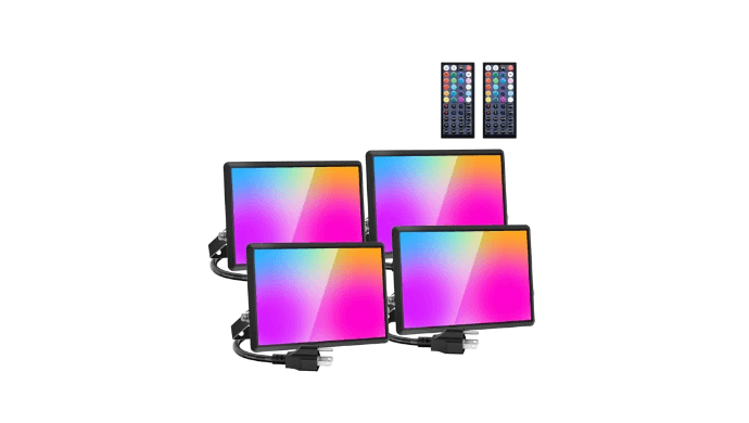 Olafus 40W RGB Flood Lights with Remote, Party RGB Outdoor Lights, 2700k Warm White LED Flood Light, Outdoor Color Changing Light, Uplights for Events, IP66 Waterproof Stage Lights, 4 Packs thumbnail 1