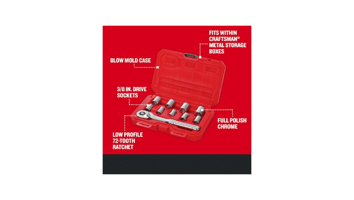 CRAFTSMAN Mechanics Tool Set, Metric, 3/8 Inch Drive, 10 Piece (CMMT34564) thumbnail 2
