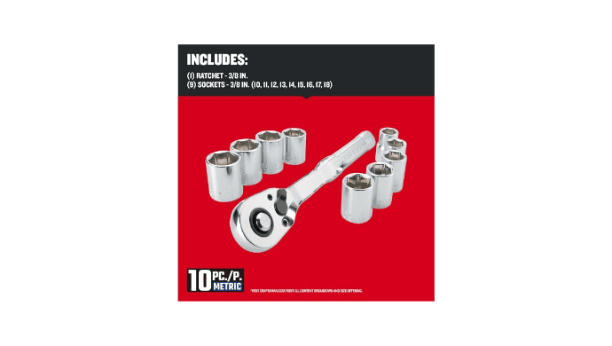 CRAFTSMAN Mechanics Tool Set, Metric, 3/8 Inch Drive, 10 Piece (CMMT34564) thumbnail 3