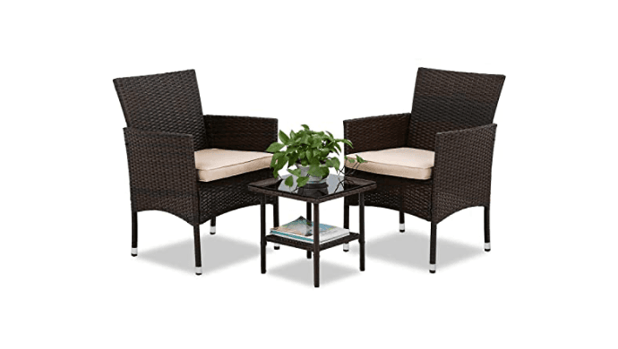 FDW 3-Piece Patio Furniture Set | Brown | Outdoor Wicker Furniture thumbnail 1