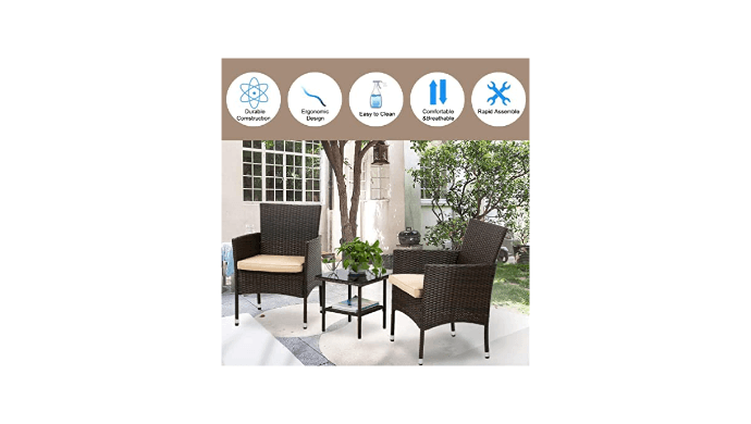 FDW 3-Piece Patio Furniture Set | Brown | Outdoor Wicker Furniture thumbnail 4