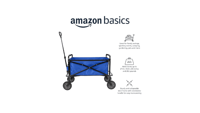 Amazon Basics Collapsible Heavy Duty Utility Wagon for Outdoor Sports, Camping, Garden, and Shopping, Versatile, Easy to Store, 265 Pounds Capacity, 27.6 x 40.9 x 20 inches, Blue thumbnail 3