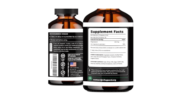 Magnesium Glycinate 500mg Liquid Drops – Sugar-Free Magnesium Supplement, Vegan Formula, 60 mL Flavor Pineapple thumbnail 2