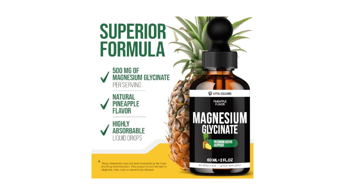 Magnesium Glycinate 500mg Liquid Drops – Sugar-Free Magnesium Supplement, Vegan Formula, 60 mL Flavor Pineapple thumbnail 3