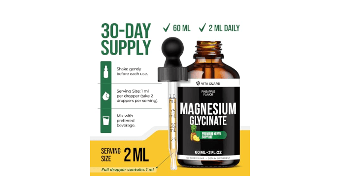 Magnesium Glycinate 500mg Liquid Drops – Sugar-Free Magnesium Supplement, Vegan Formula, 60 mL Flavor Pineapple thumbnail 4