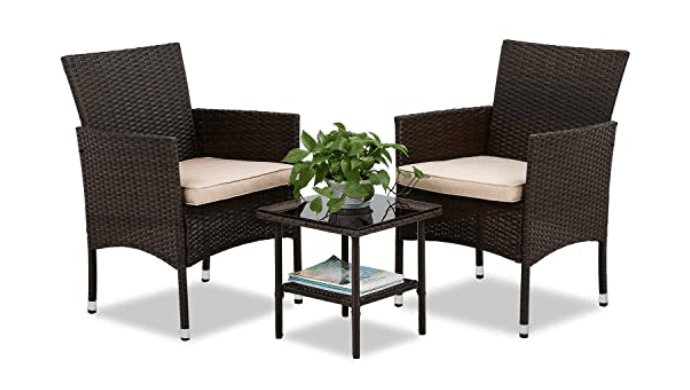 FDW 3-Piece Patio Furniture Set | Brown | Outdoor Wicker Furniture thumbnail 1