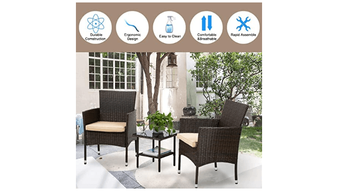 FDW 3-Piece Patio Furniture Set | Brown | Outdoor Wicker Furniture thumbnail 5